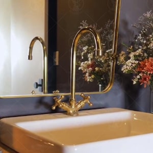 Grifo de baño, grifo de cuello de cisne para tocador de baño de latón macizo, grifo de cocina de latón, grifo de latón sin lacar, grifo de baño de latón