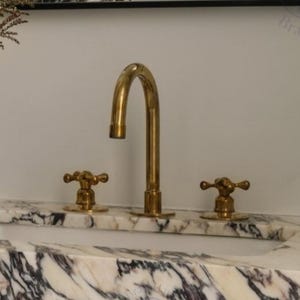 Grifo de baño de latón sin lacar de 3 orificios, grifo de montaje en encimera, lavabo de 3 orificios, grifo de baño de latón, grifo de baño, grifo de tocador