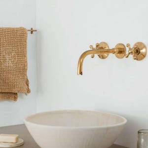 Solid Brass Wall Mounted Faucet, Unlacquered Brass Bathroom Faucet, Bath Faucet, Bathroom Vanity Sink Faucet