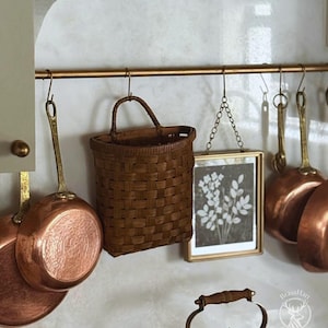 Unlacquered Brass Pot Rail, Kitchen Organizer, Hanging Pot And Pan, Wall Mounted Pot Rack Rod With S Hooks, Rustic pot rack, Brass rail