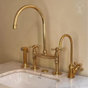Unlacquered Brass Cold Water Faucet, Solid Brass Water Dispenser, Single Hole Kitchen Faucet