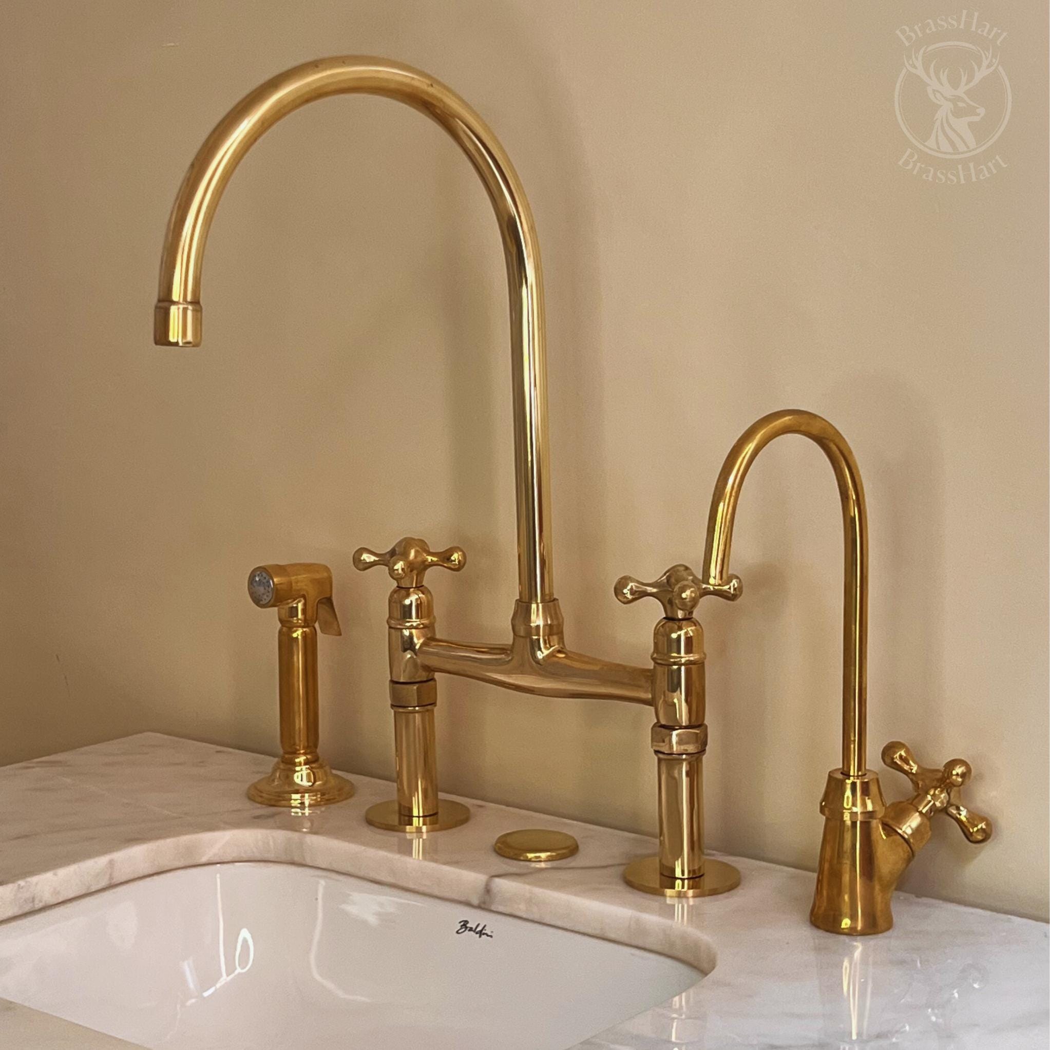 Unlacquered Brass Cold Water Faucet, Solid Brass Water Dispenser, Single Hole Kitchen Faucet