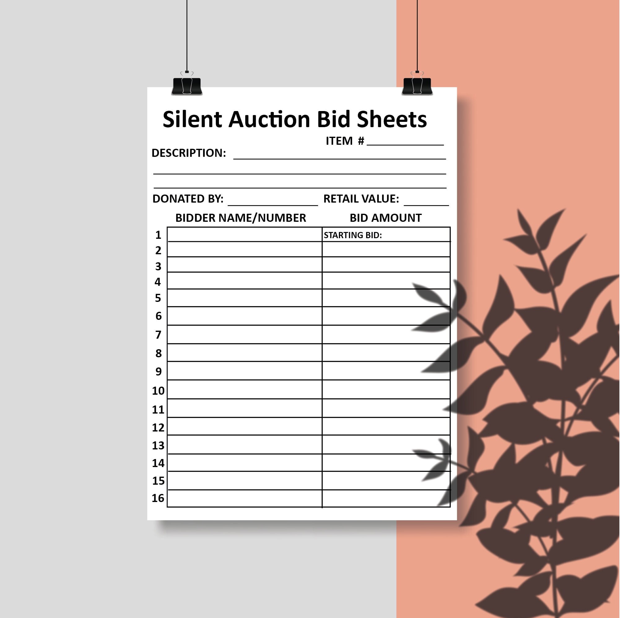 Silent Auction Bid Sheet PDF JPG SVG Instant Download Fundraiser Sheet ...