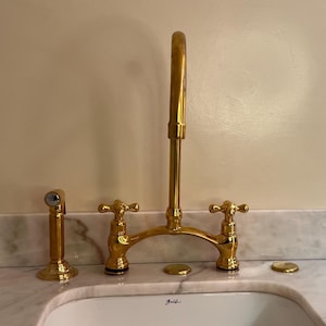 Victorian Brass Bridge Faucet, Unlacquered Brass Bridge Faucet, Vintage Faucet, Brass Faucet kitchen, Antique Faucet, Kitchen Faucet