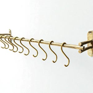 Brass Kitchen Pot Rail, Rustic pot rack, Wall Mounted Pot Rack Rod With S Hooks, Hanging Pot And Pan, Kitchen Organizer, Brass Rail