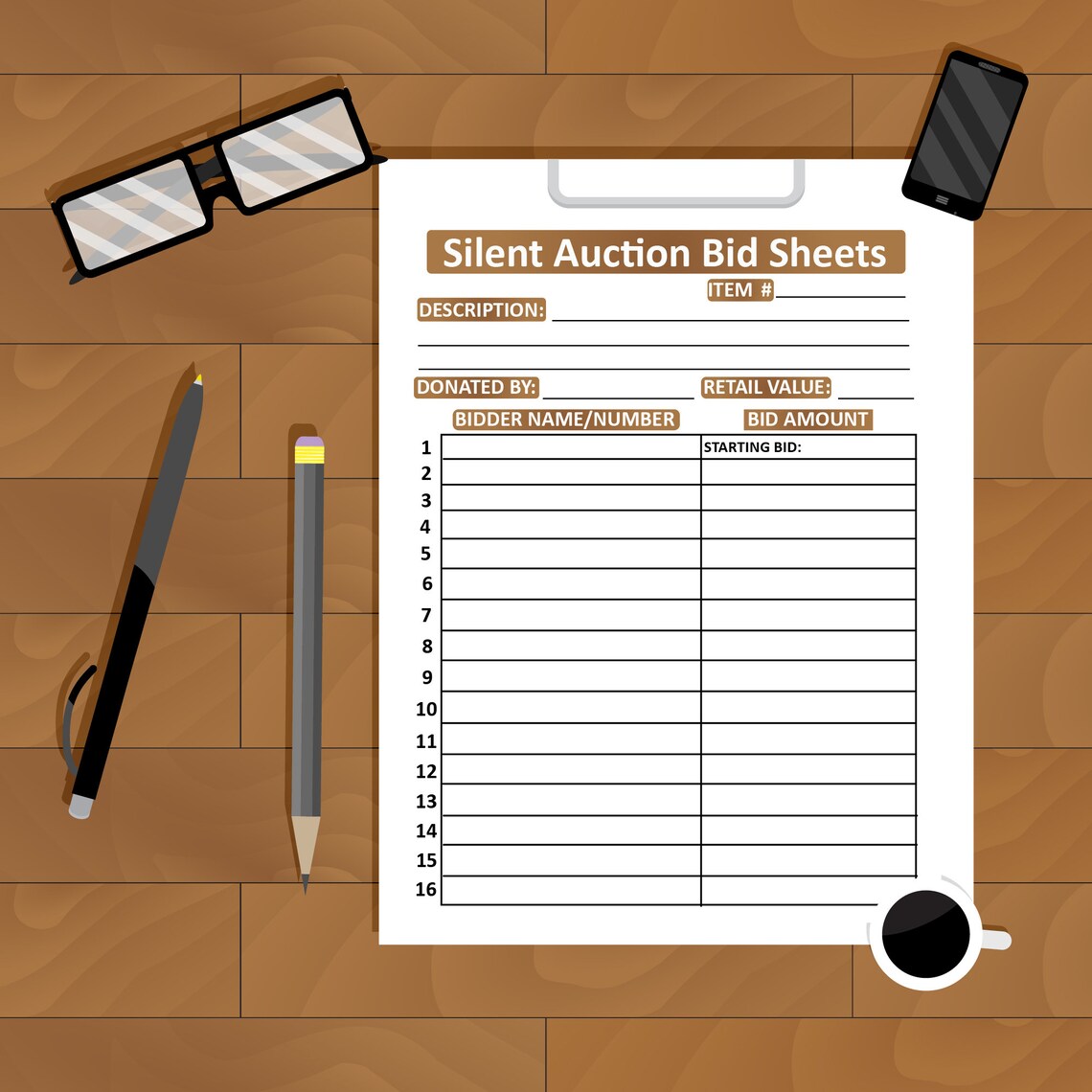 Silent Auction Bid Sheet PDF JPG SVG Instant Download Fundraiser Sheet ...
