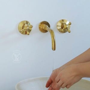Solid Brass Wall Mounted Faucet, Unlacquered Brass Bathroom Faucet, Bath Faucet, Bathroom Vanity Sink Faucet