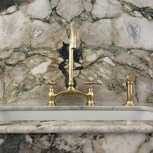 Victorian Brass Bridge Faucet, Unlacquered Brass Bridge Faucet, Vintage Faucet, Brass Faucet kitchen, Antique Faucet, Kitchen Faucet