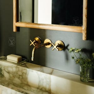 Solid Brass Wall Mounted Faucet, Unlacquered Brass Bathroom Faucet, Bath Faucet, Bathroom Vanity Sink Faucet