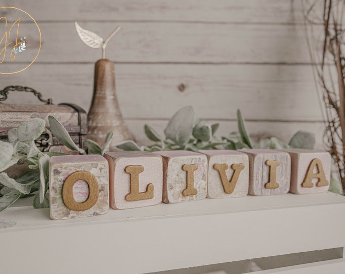 Personalized Baby Blocks, Baby Name Blocks, Blush Baby Blocks, Neutral Baby Blocks, The Olivia Collection, Per Letter (in Gold)
