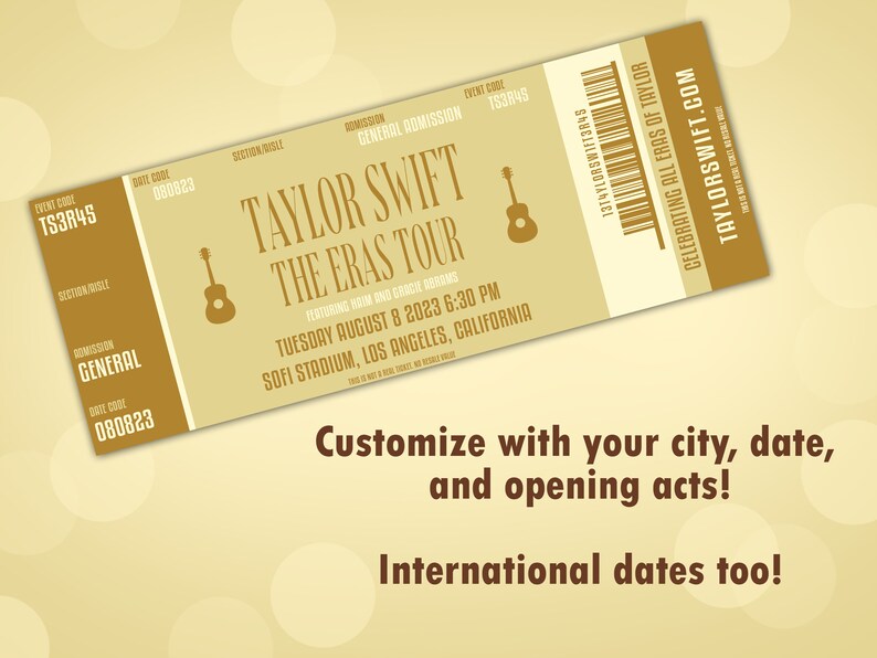 Personalized Taylor Swift Eras Tour Commemorative Ticket Etsy