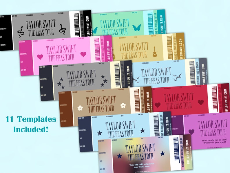 Taylor Swift Eras Tour Editable Ticket Canva Template Bundle Etsy