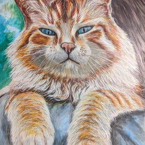 Original Acrylic Cat Painting, One of a Kind, Signed by Artist, Feline Art, Cat Wall Art, Orange Tabby, Cute Cat Art, Blue Eyed Cat, Pet Art