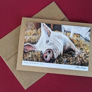 Leere Acrylschwein-Kunst-Grußkarte, rahmen können, Geburtstag, Dankes-Karte, Housewarming, schläfriges Schwein, Schweine-Kunst, Bauernhof-Kunst, Karten alle Gelegenheit