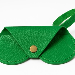Charm Bag Leather Eyeglass Case, Flat Sunglass Case with Holder Strap, Minimalist Eyewear Pouch with Belt Loop, Genuine Leather Glasses Case