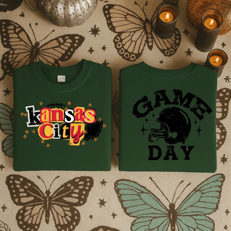 Kansas City Game Day Hoodie and Sweatshirt | Kansas City Sundays Front & Back Design | Vintage Football Fan Sweater afbeelding 5