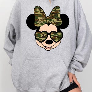 Camo Minnie Face Sweatshirt, Camo Minnie Bow Sweatshirt, Disney Minnie Camo Hoodie, Women's Camouflage Minnie Sweatshirt and Hoodie image 4