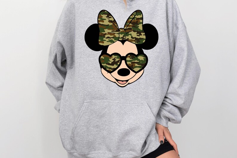 Camo Minnie Face Sweatshirt, Camo Minnie Bow Sweatshirt, Disney Minnie Camo Hoodie, Women's Camouflage Minnie Sweatshirt and Hoodie image 4