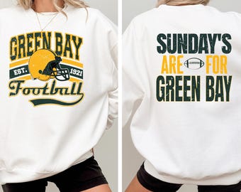 Distressed Green Bay Football Sweatshirt andShirt | Green Bay Vintage Game Day Front & Back Design | Green Bay Sundays Football Fan Hoodie