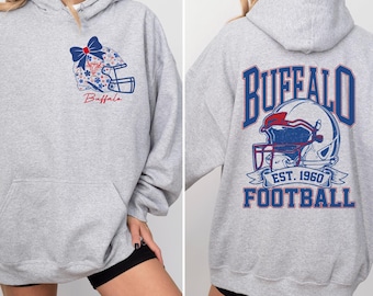Buffalo Football Sweatshirt and Hoodie | Front Pocket Floral Buffalo Helmet & Back Retro Buffalo Football Hoodie | Game Day Fan Apparel