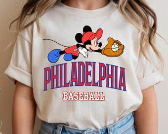Mickey Philadelphia Baseball Shirt, Cute Cartoon Baseball Player Tee, Micey Retro Philly Sports Sweatshirt, Game Day Top, Baseball Fan Gift