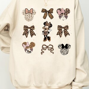 Cute Minnie Mouse Leopard Coquette Bow Sweatshirt, Disney Girls Sweater, Minnie Mouse Bow Hoodie, Disneyland Girls Trip Magic Kingdom Park image 4