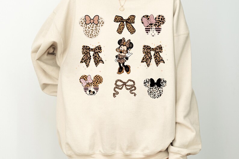 Cute Minnie Mouse Leopard Coquette Bow Sweatshirt, Disney Girls Sweater, Minnie Mouse Bow Hoodie, Disneyland Girls Trip Magic Kingdom Park image 4