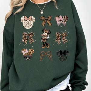 Cute Minnie Mouse Leopard Coquette Bow Sweatshirt, Disney Girls Sweater, Minnie Mouse Bow Hoodie, Disneyland Girls Trip Magic Kingdom Park image 3