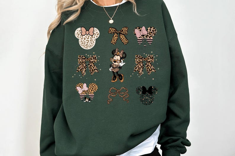 Cute Minnie Mouse Leopard Coquette Bow Sweatshirt, Disney Girls Sweater, Minnie Mouse Bow Hoodie, Disneyland Girls Trip Magic Kingdom Park image 3