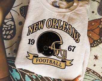 Retro New Orleans Football Sweatshirt, 1967 Vintage Helmet Hoodie, Distressed Game Day Crewneck, Sundays Sports Fan Shirt