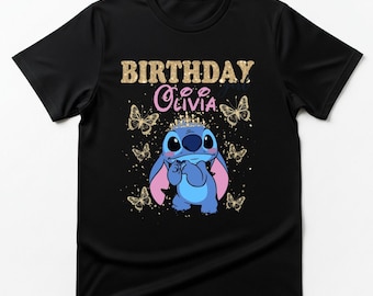 Stitch Birthday Girl Shirt with Custom Name | Cute Alien Birthday Tee for Kids | Personalized Stitch Birthday Outfit for Girls