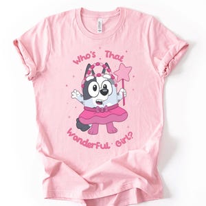 Who's That Wonderful Girl Shirt – Muffin Blue Dog Shirt & Sweatshirt – Cute Funny Family Cartoon Tee – Girl Power Shirt – Retro Gift for Her