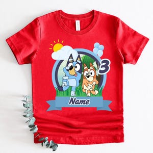 Blue Dog Birthday Boy Shirt – Personalized Name & Age Tee – Custom Blue Dog and Bingo Party Outfit for Kids – Family Matching Birthday Shirt