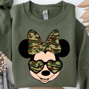 Camo Minnie Face Sweatshirt, Camo Minnie Bow Sweatshirt, Disney Minnie Camo Hoodie, Women's Camouflage Minnie Sweatshirt and Hoodie image 1