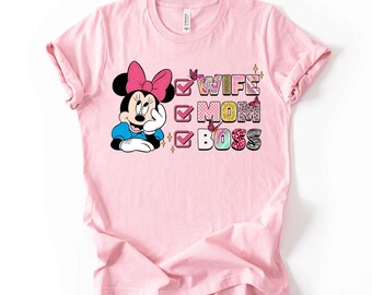 Minnie Wife Mom Boss Shirt – Cute Mouse-Inspired Women’s Tee – Fun Graphic Mom Life Shirt – Gift for Wife, Mother & Boss Lady, Mothers Day