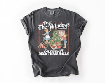 Comfort Colors® Deck These Halls Christmas Shirt, Funny Holiday Decorating Tee, Retro Christmas Tree Top, Festive Family Apparel