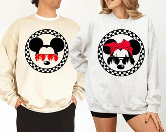 Couples Disneyland Sweatshirt, Retro Disney Sweatshirt, Checkered Mickey and Minnie Family Trip Sweatshirt, Checkered 2025 Disney Trip Shirt
