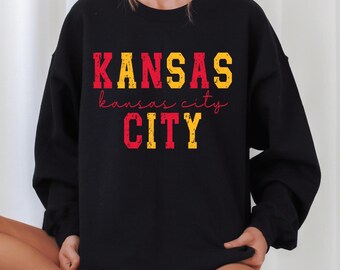 Distressed Kansas City Football Sweatshirt and Hoodie, Retro Kansas City Football Hoodie, Old School Game Day Wear