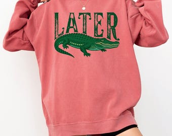 Comfort Colors® Vintage Later Alligator Graphic Tee, Funny Retro Gator Sweatshirt, Later Crocodile Style Sweatshirt, Casual Animal Print Top