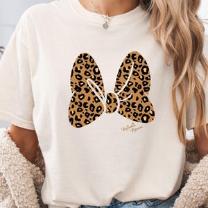 Comfort Colors® Leopard Minnie Bow Shirt, Girls Disney Trip Shirt, Coquette Minnie Bow Minnie Mouse Shirt, Coquette Girls Trip Shirt