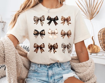 Coquette Bow Shirt, Leopard Print Bow Sweatshirt, Coquette Aesthetic Bow Crewneck Sweatshirt, Trendy Aesthetic Cute Coquette Mom Sweatshirt