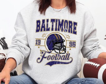 Baltimore Football Shirt or Sweatshirt, Vintage Helmet Football Tee, Purple Gold Football Sweatshirt, Retro Game Day Fan Football Hoodie