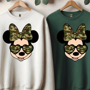 Camo Minnie Face Sweatshirt, Camo Minnie Bow Sweatshirt, Disney Minnie Camo Hoodie, Women's Camouflage Minnie Sweatshirt and Hoodie image 3