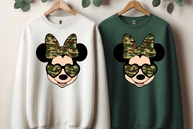 Camo Minnie Face Sweatshirt, Camo Minnie Bow Sweatshirt, Disney Minnie Camo Hoodie, Women's Camouflage Minnie Sweatshirt and Hoodie image 3