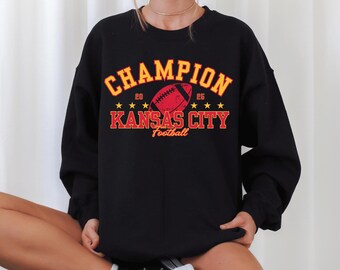 Champion Kansas City Football Sweatshirt, Trendy Kansas City Fan Sweater, Champs Football Crewneck, Kansas City Fan Sweatshirt and Hoodie