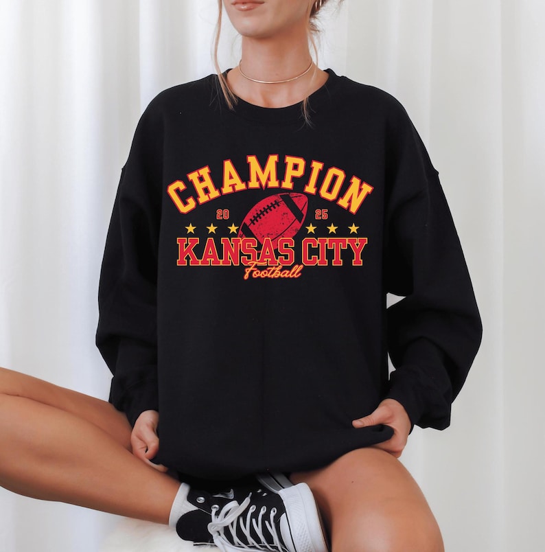 Champion Kansas City Football Sweatshirt, Trendy Kansas City Fan Sweater, Champs Football Crewneck, Kansas City Fan Sweatshirt and Hoodie image 1