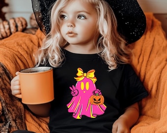 Girly Neon Pink Ghost Shirt - Cute Kawaii Halloween Tee for Girls - Spooky But Stylish Ghost T-Shirt - Shine Goth Halloween Look