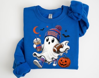 Buffalo Football Ghost Shirt or Sweatshirt, Buffalo Football Sweatshirt, Halloween Game Day Shirt, Spooky Buffalo Football, Football Ghost
