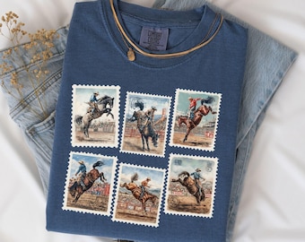 Comfort Colors® Vintage Rodeo Cowboy Shirt, Western Bronco Riding Tee, Retro Rodeo Cowboy Shirt, Comfort Western Stamp Style Sweatshirt