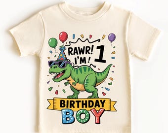Personalized Age Rawr I'm the Birthday Boy Shirt and Sweatshirt - Custom Age Dino Birthday Outfit for Kids - Roarsome Dinosaur Party Boy Tee